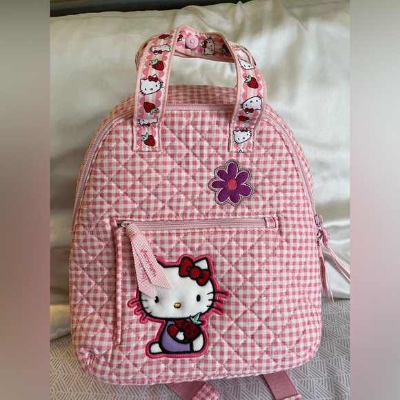 hello kitty gingham backpack vera bradley Original 100 Handbag: And Friends Patchwork checkered accessory features Hello Kittys adorable face in cuddly plush and embroidered detail Vera - Totepack in Hello